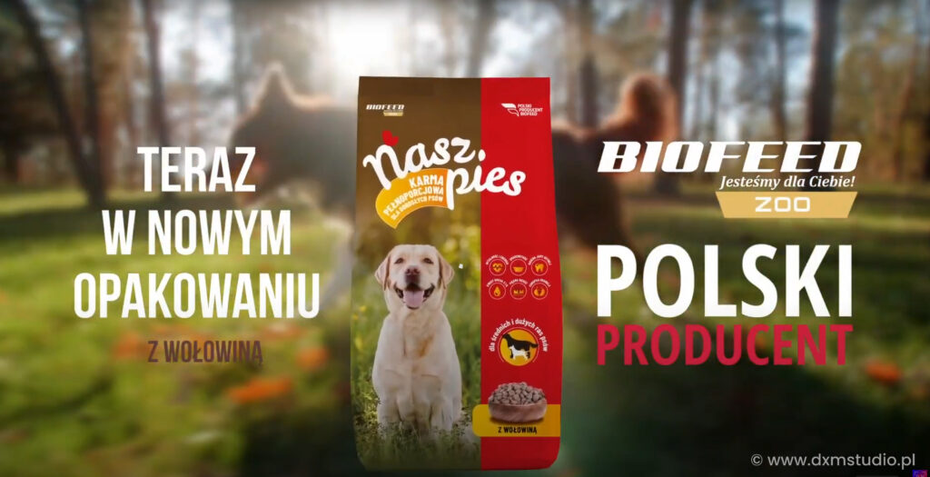 Spot reklamowy Biofeed Zoo promujący nową karmę dla zwierząt – wykonany przez DXM Studio.