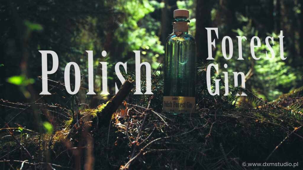 Kadr z filmu produktowego ginu leśnego – Polish Forest Gin, zrealizowany przez DXM Studio